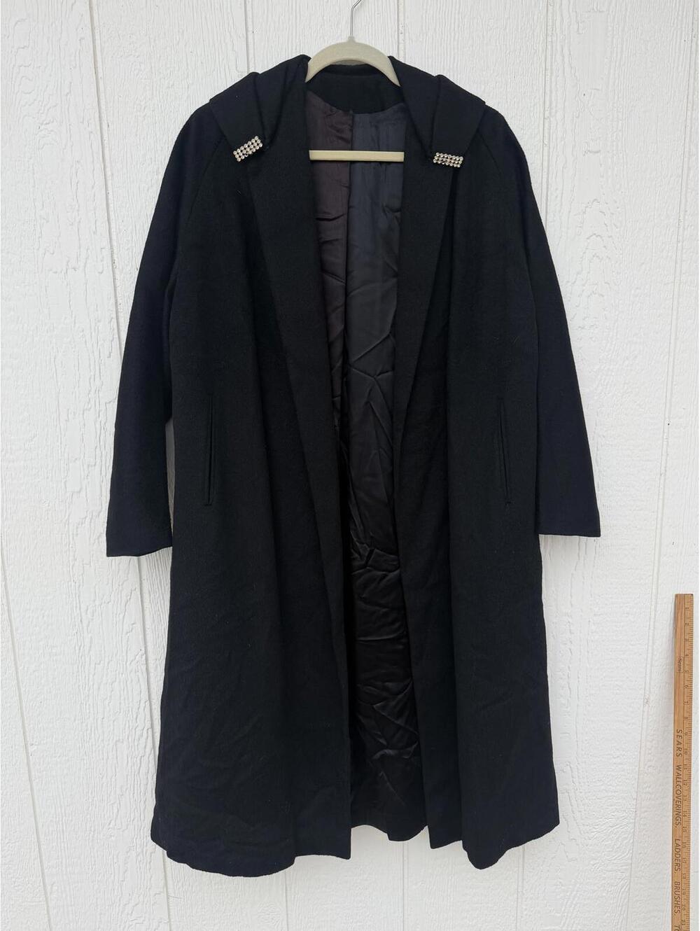 Vintage Black Long Coat with Rhinestone Embellishments
